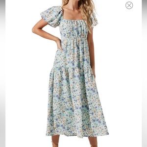 ASTR THE LABEL Puff Sleeve Floral Cotton Midi Dress